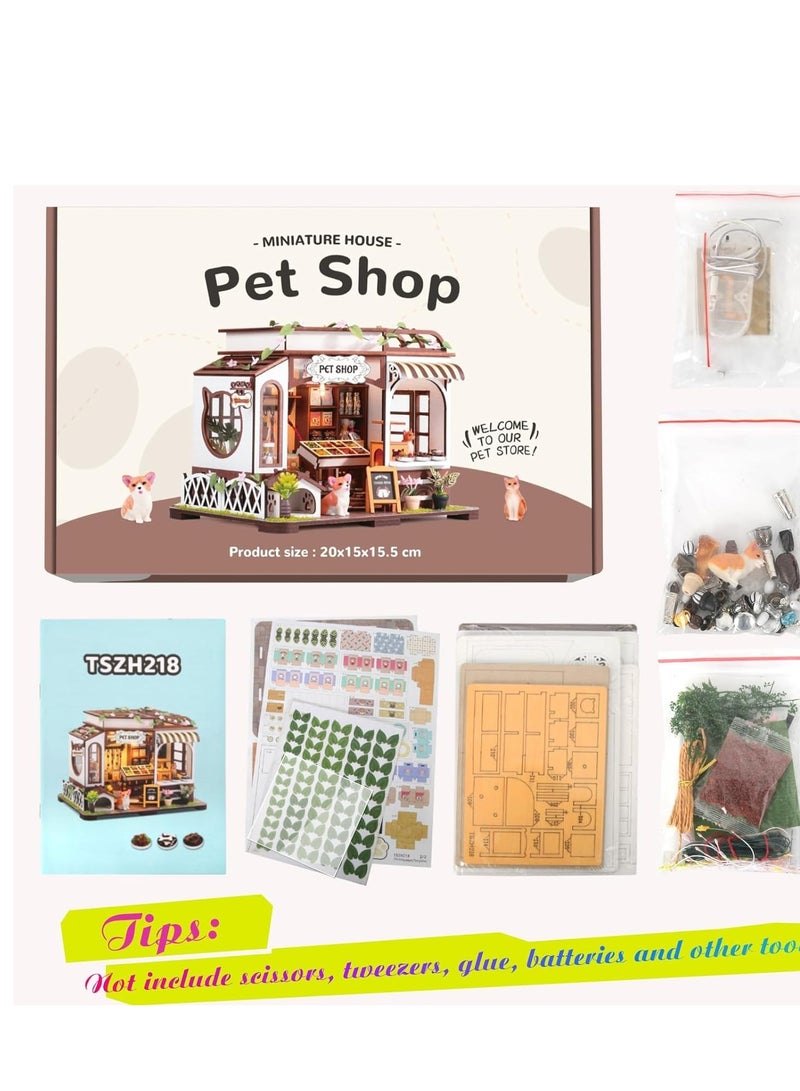 DIY Miniature House Kit Tiny Pet Shop with LED Furniture for Adults and Teens Perfect Gift for Home Decor and Special Occasions