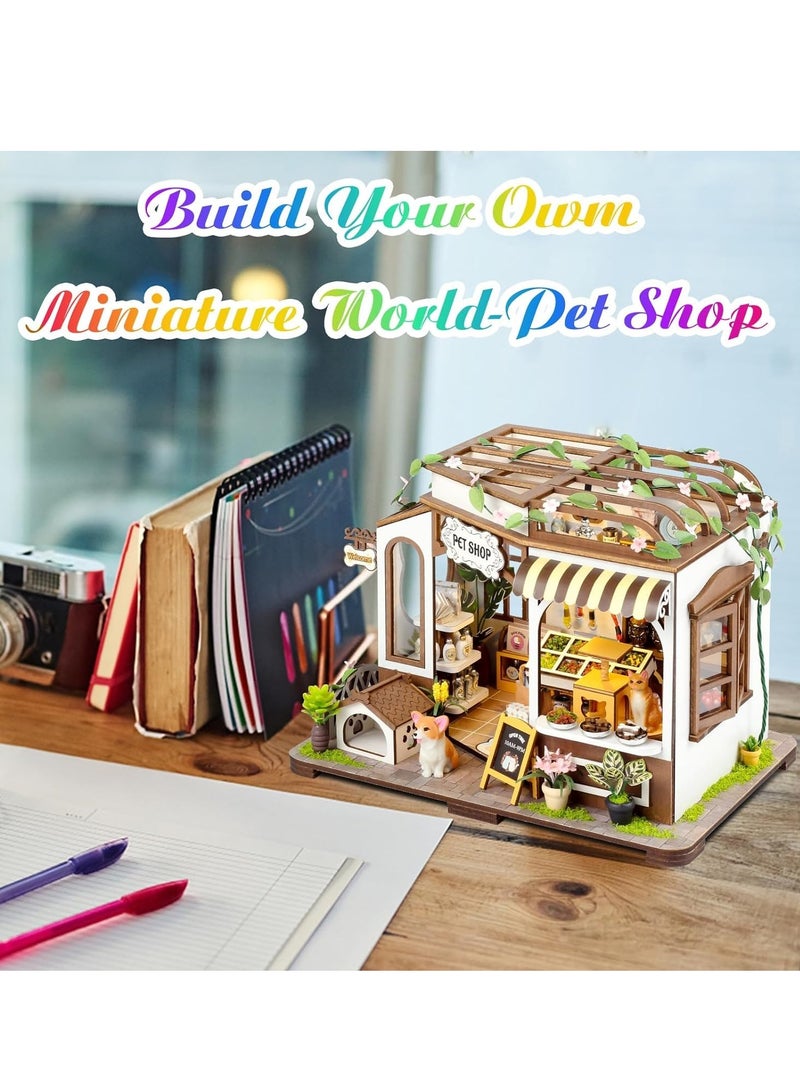 DIY Miniature House Kit Tiny Pet Shop with LED Furniture for Adults and Teens Perfect Gift for Home Decor and Special Occasions