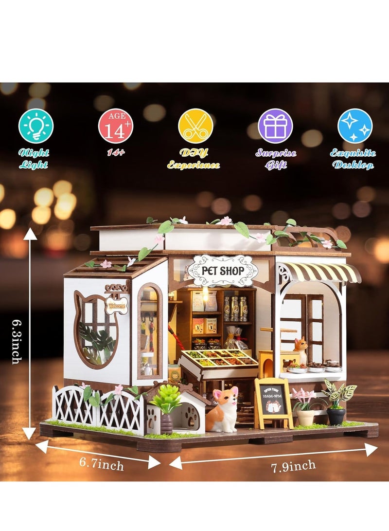 DIY Miniature House Kit Tiny Pet Shop with LED Furniture for Adults and Teens Perfect Gift for Home Decor and Special Occasions