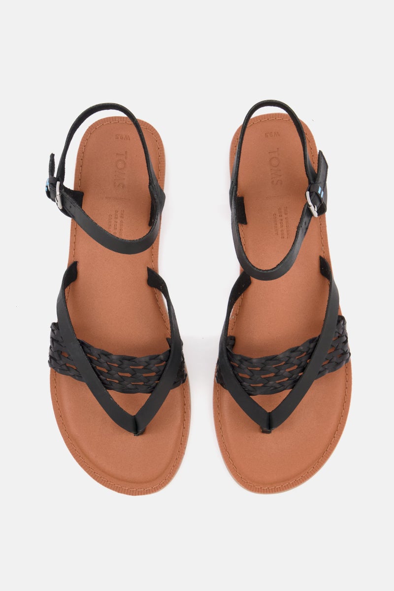 Women Lexie Leather Braid Flat Sandals, Black