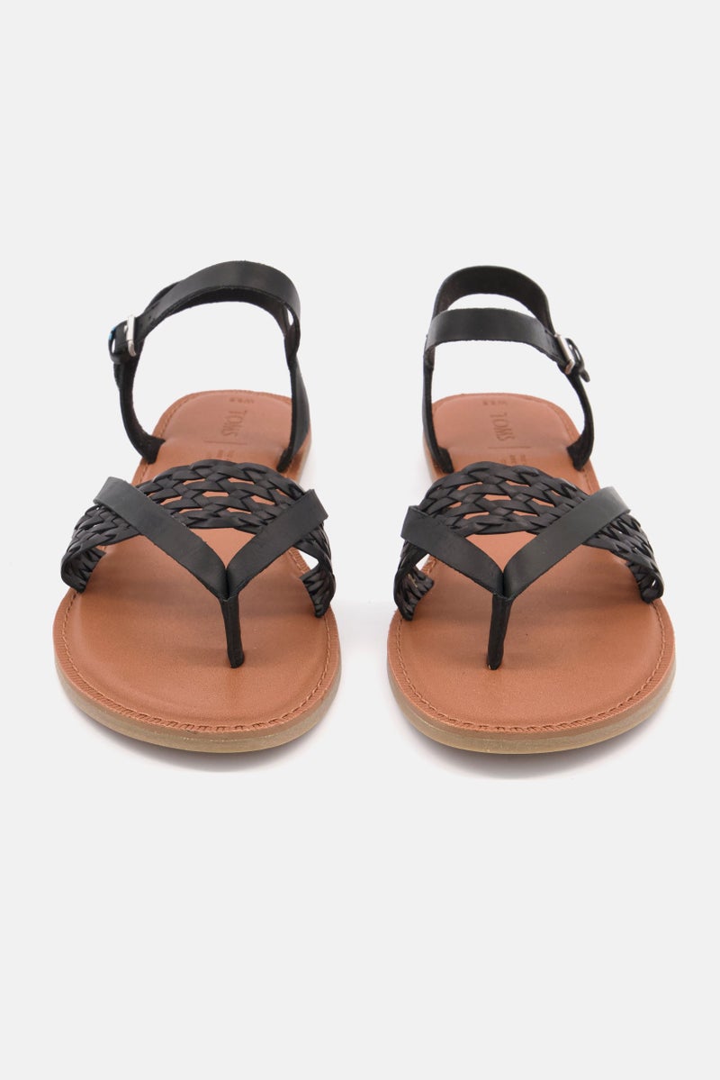 Women Lexie Leather Braid Flat Sandals, Black