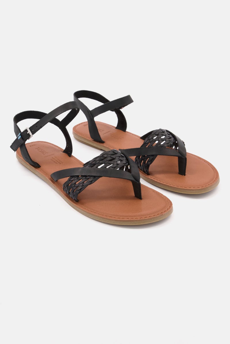 Women Lexie Leather Braid Flat Sandals, Black