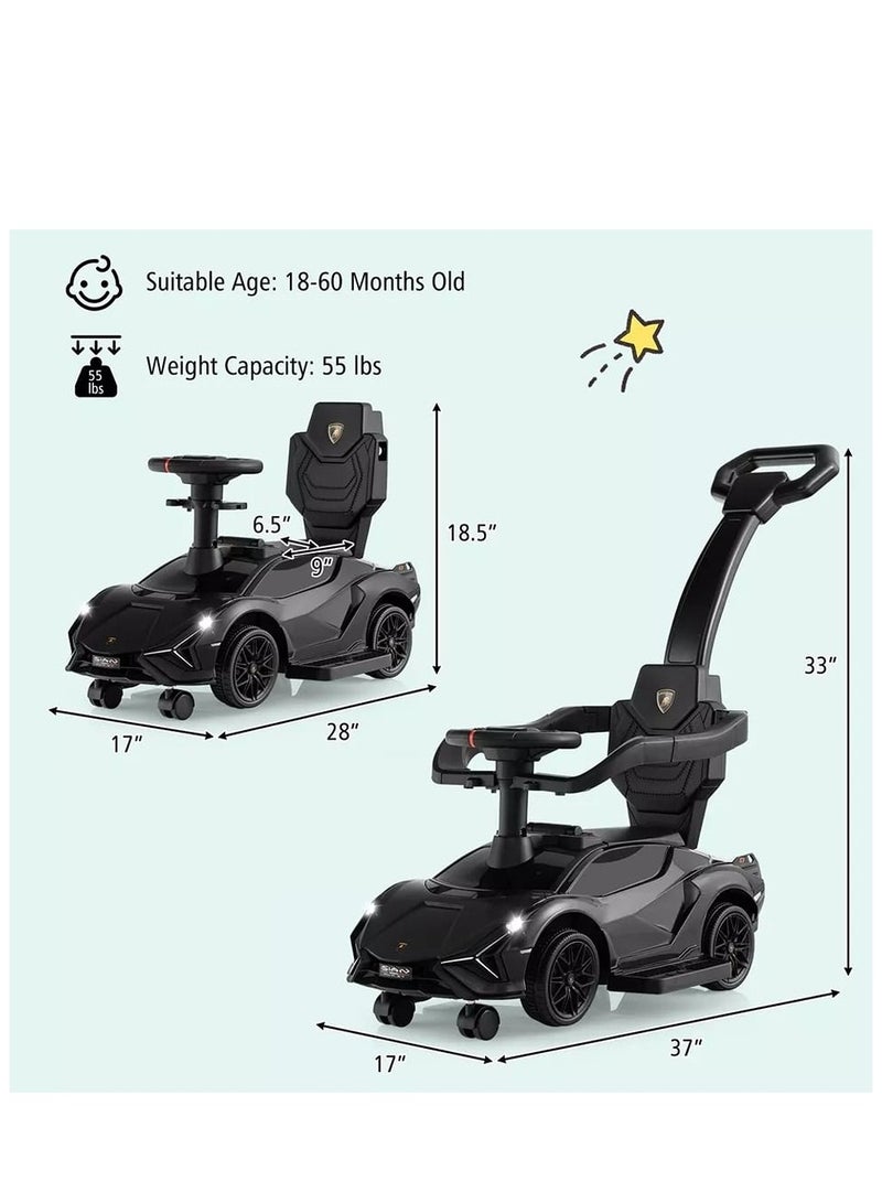 Lamborghini Ride on Push Car Walking Toy Stroller with USB Port - Black