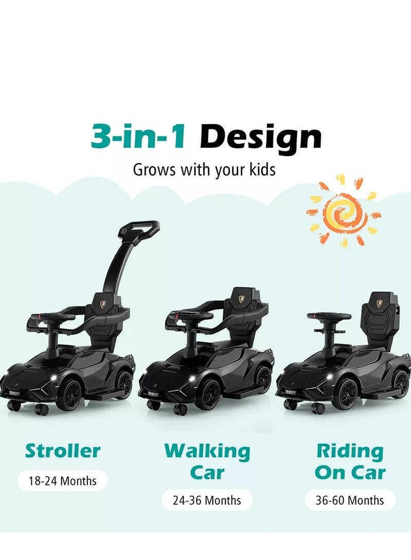 Lamborghini Ride on Push Car Walking Toy Stroller with USB Port - Black