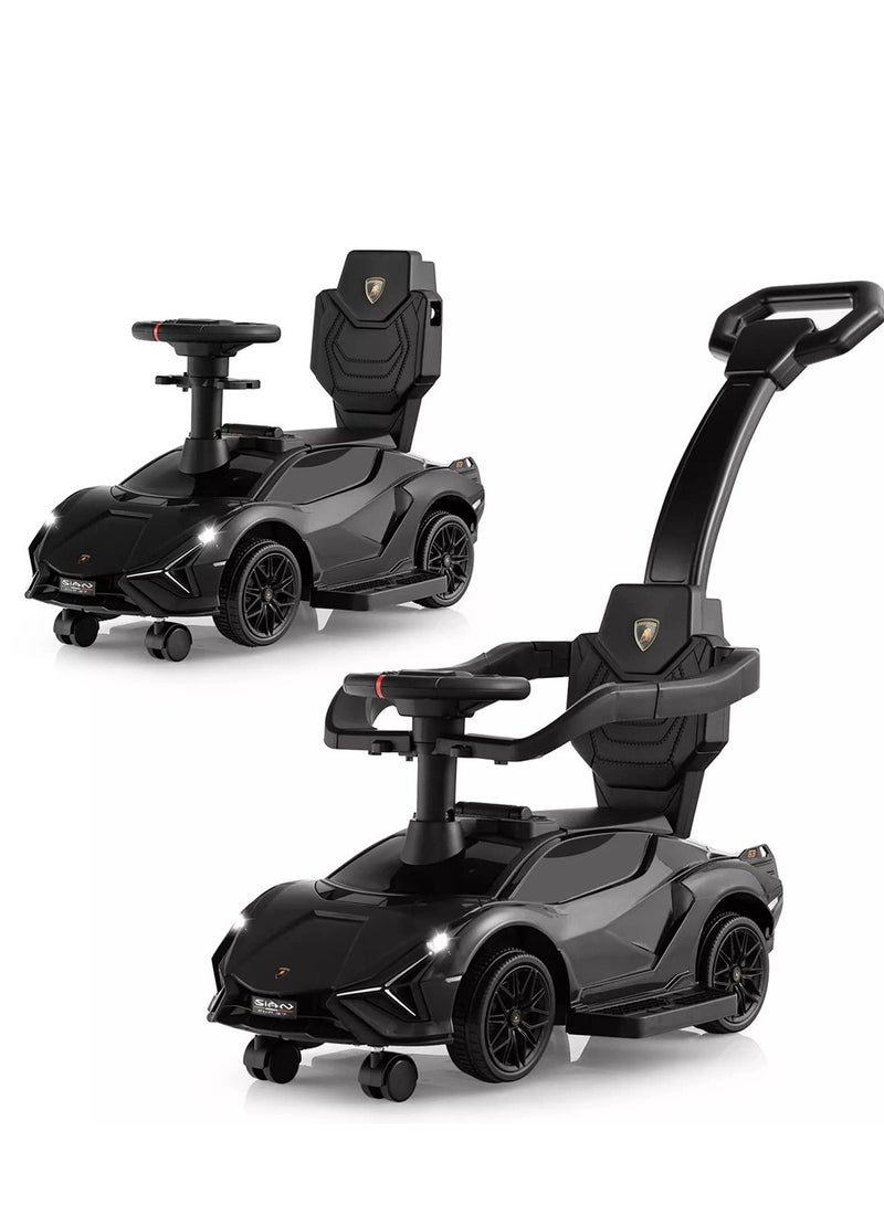 Lamborghini Ride on Push Car Walking Toy Stroller with USB Port - Black