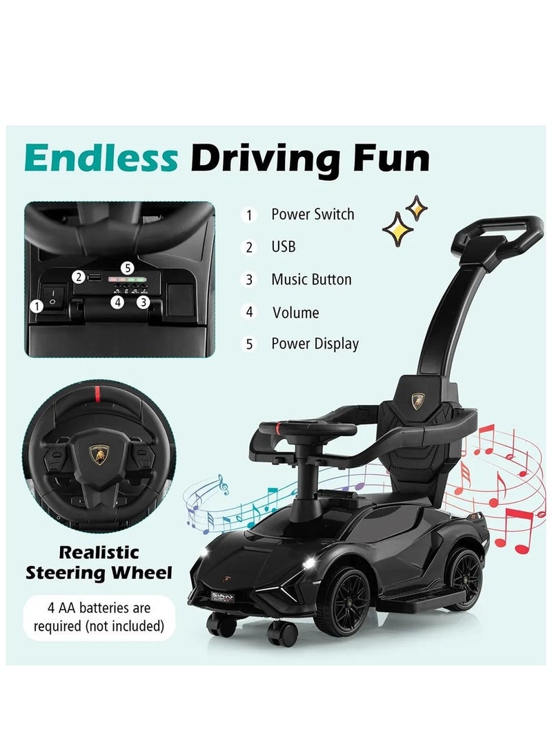 Lamborghini Ride on Push Car Walking Toy Stroller with USB Port - Black