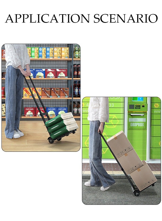 Beauenty Folding Hand Truck, Luggage Trolley, Portable Cart with Rubber Wheels and Telescoping Handle, Three sections of pull rod can be adjusted, for Home, Shopping, Moving