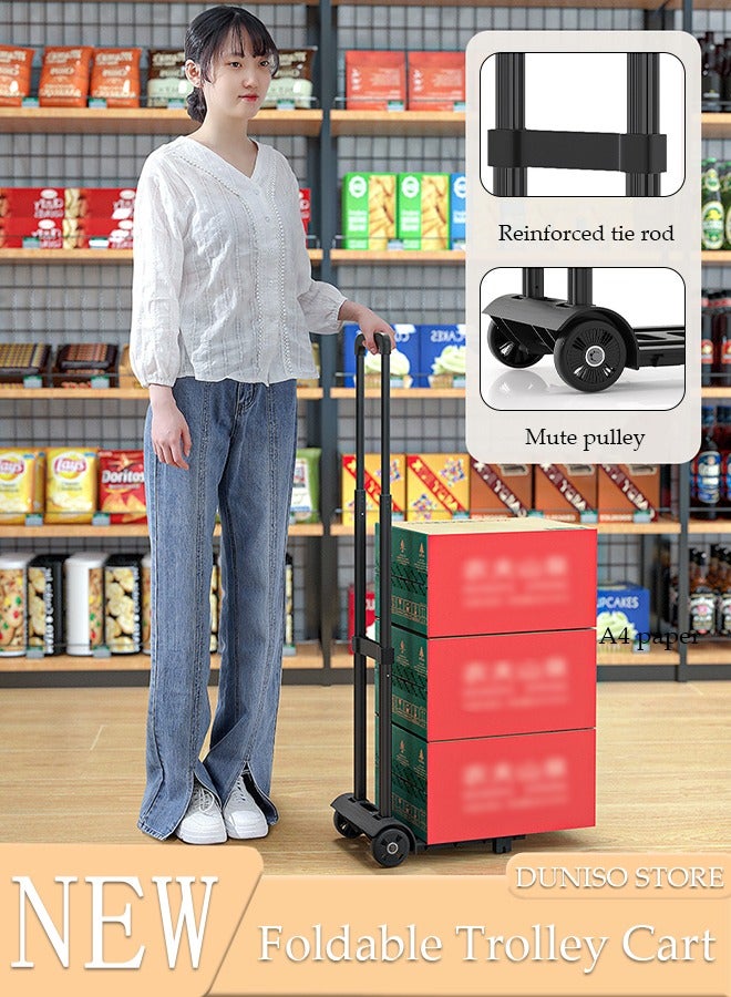 Beauenty Folding Hand Truck, Luggage Trolley, Portable Cart with Rubber Wheels and Telescoping Handle, Three sections of pull rod can be adjusted, for Home, Shopping, Moving