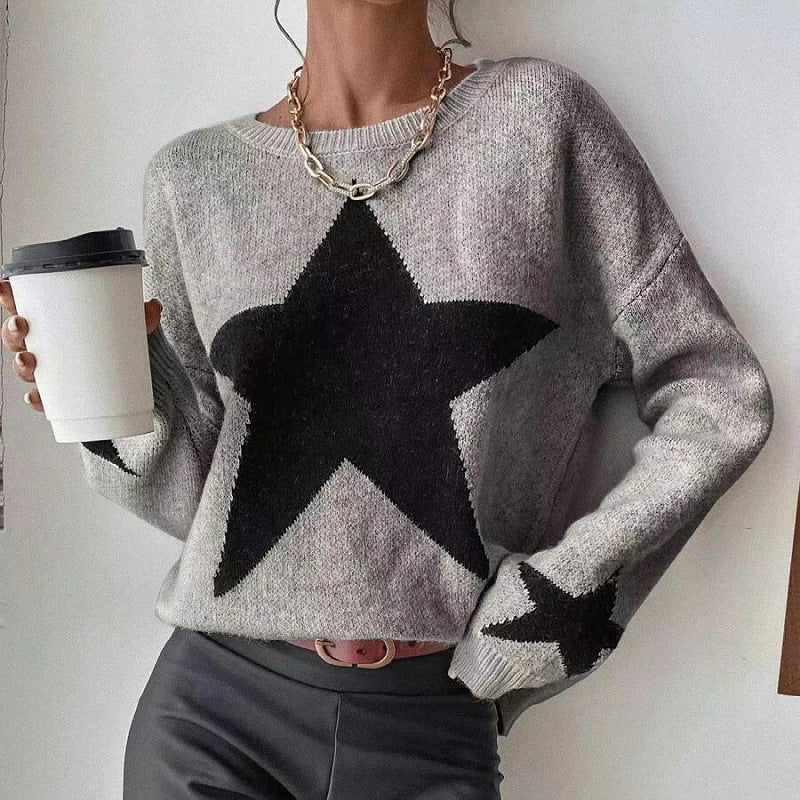 2024 Autumn Winter Chic Knit Sweater for Women Grey