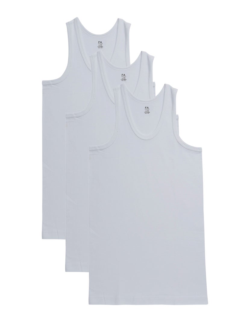 FA Fashion Academy Mens Rib Inner Inner Vest White Pack of 3