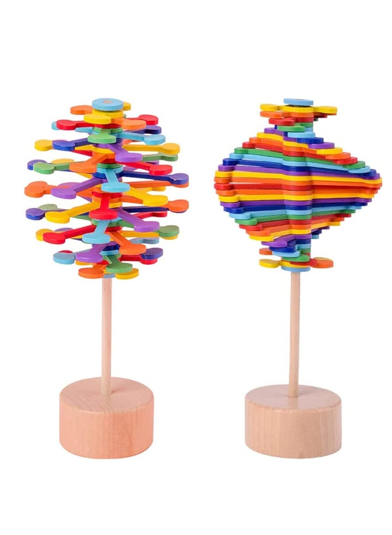 Colorful Wooden Spiral Fidget Toy for All Ages Magic Rotary Lollipop Baseball Stress Relief Sensory Play