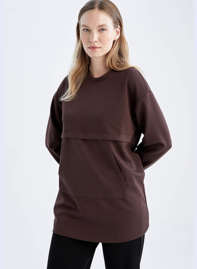 Woman Relax Fit C Neck Knitted Long Sleeve Tunic