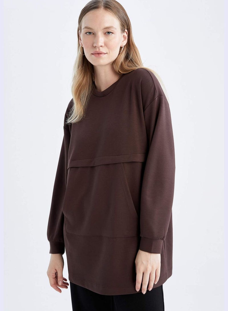 Woman Relax Fit C Neck Knitted Long Sleeve Tunic