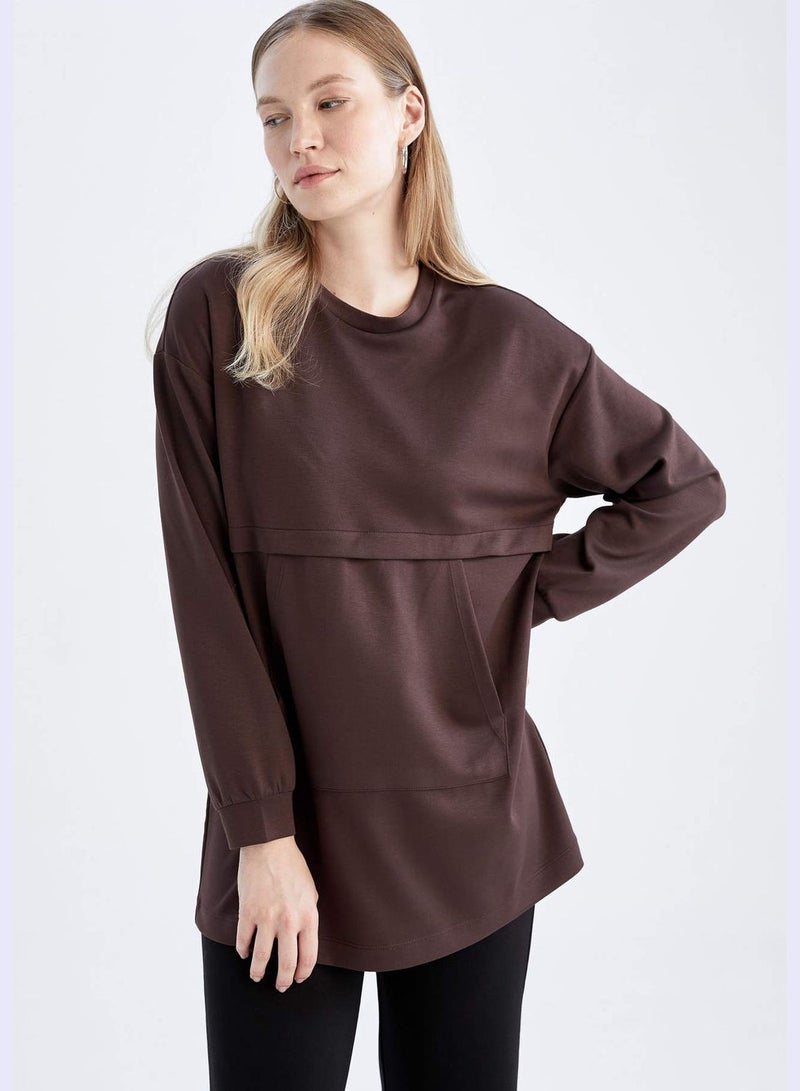 Woman Relax Fit C Neck Knitted Long Sleeve Tunic