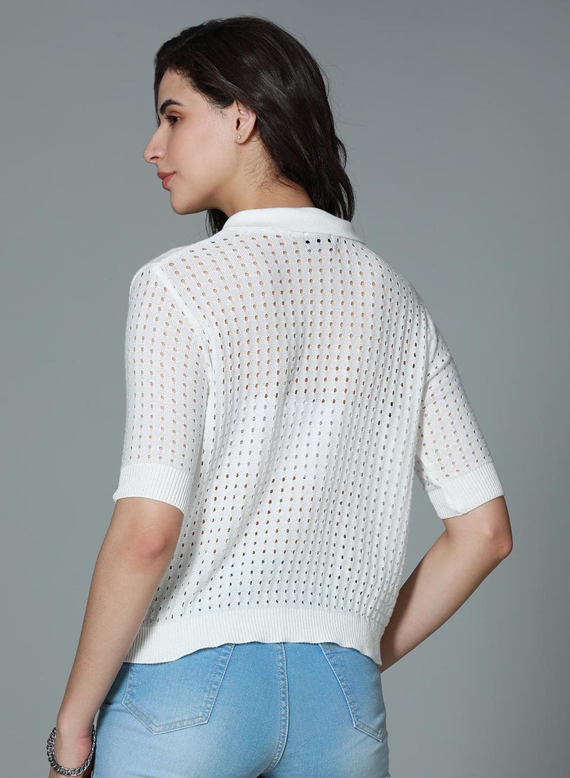 Polo Crochet Cotton Off Top for Women