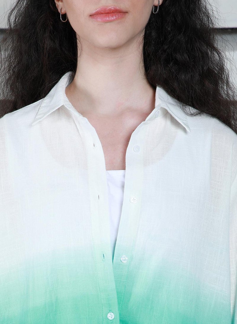 Boxy Ombre Printed Spread Collar Cotton Casual Shirt for Women