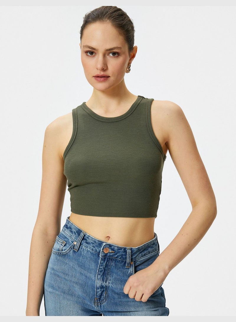 Crew Neck Ribbed Crop Tank Top