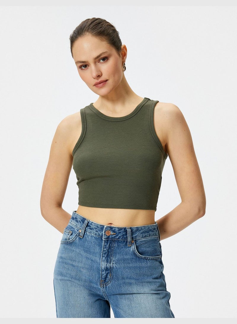 Crew Neck Ribbed Crop Tank Top