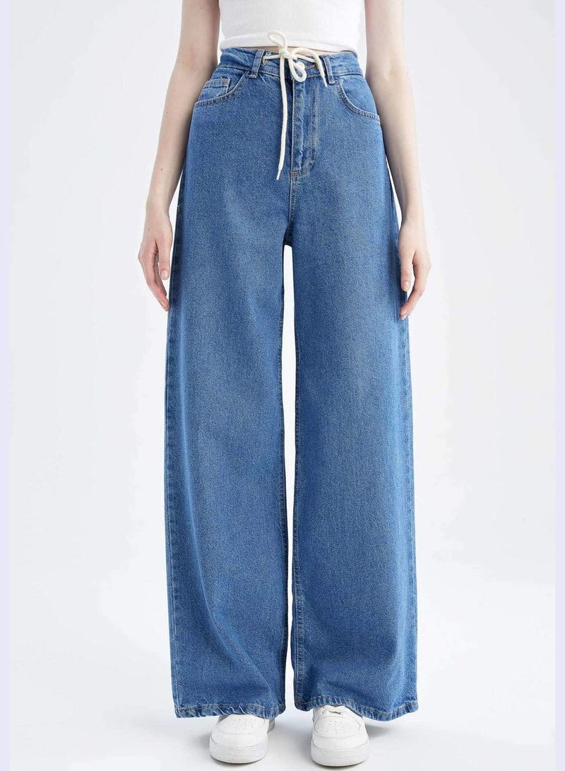 High Waisted Tie Waist Culotte Jeans