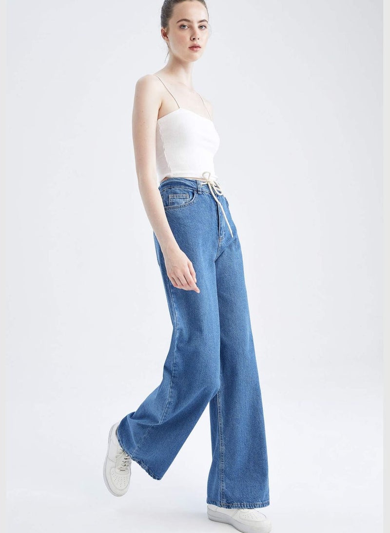 High Waisted Tie Waist Culotte Jeans