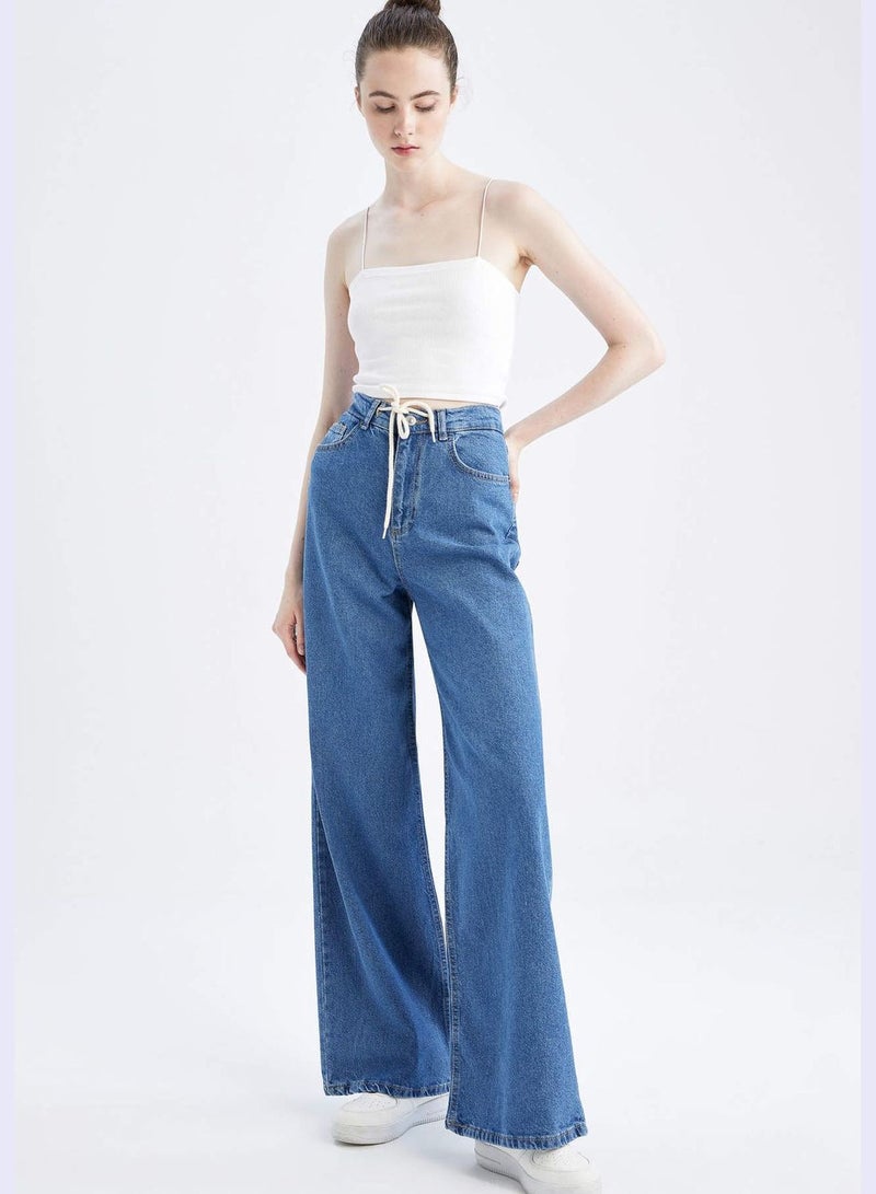 High Waisted Tie Waist Culotte Jeans