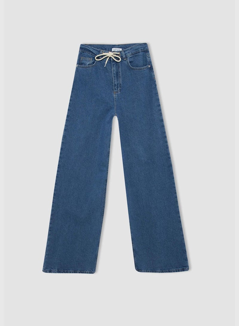 High Waisted Tie Waist Culotte Jeans