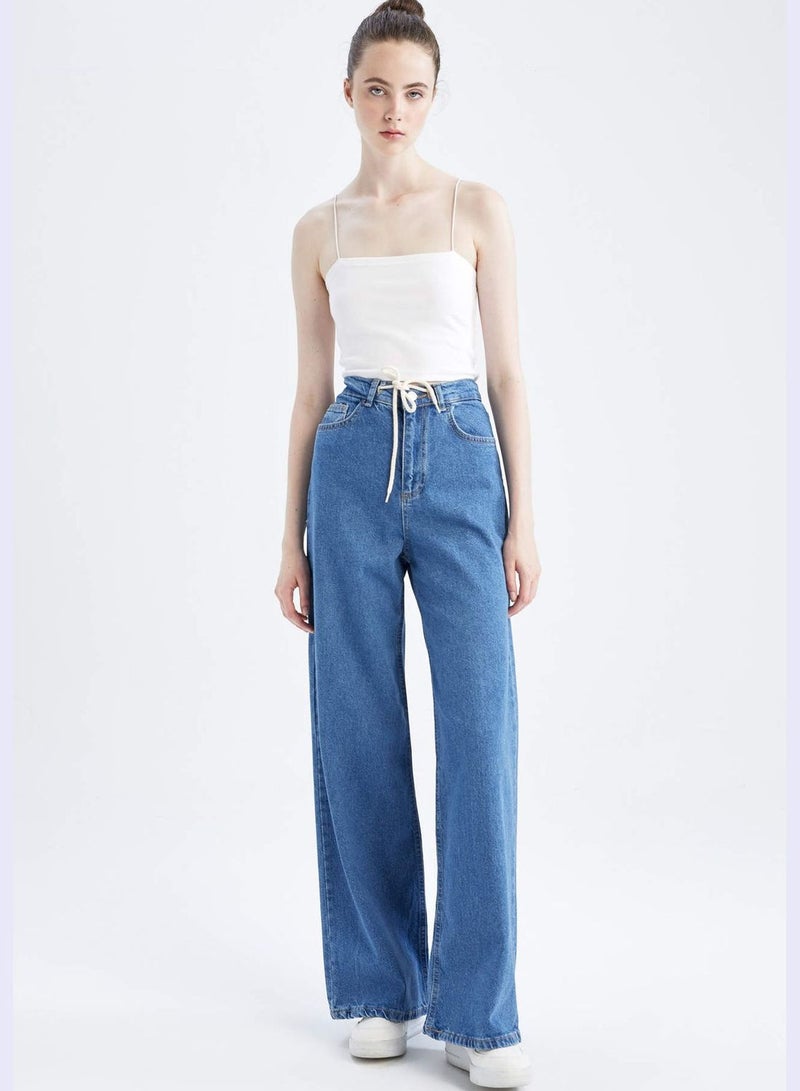 High Waisted Tie Waist Culotte Jeans