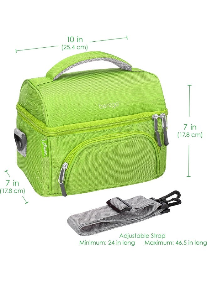 Deluxe Lunch Bag (Green) - Insulated Lunch Tote for Work and School with Top and Main Compartments, 2-Way Zipper, Adjustable Strap, and Front Pocket - Fits All  and Other Lunch Boxes