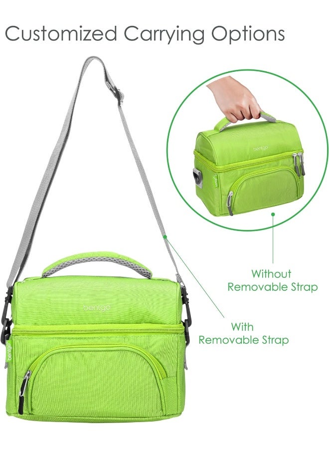 Deluxe Lunch Bag (Green) - Insulated Lunch Tote for Work and School with Top and Main Compartments, 2-Way Zipper, Adjustable Strap, and Front Pocket - Fits All  and Other Lunch Boxes