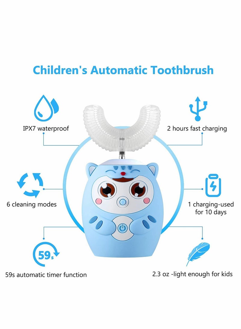 Kids Toothbrush Electric, U Shaped Ultrasonic Automatic Toothbrush, Six Cleaning Modes, Cartoon Modeling Design for Kids, Special Birthday Gift (2-6age, Blue)