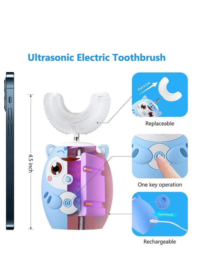 Kids Toothbrush Electric, U Shaped Ultrasonic Automatic Toothbrush, Six Cleaning Modes, Cartoon Modeling Design for Kids, Special Birthday Gift (2-6age, Blue)