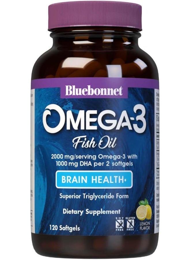 Omega-3 Brain Formula Natural Wild Caught Triglyceride Form Dha 1000 Mg Epa 210 Mg Highly Concentrated Cognitive Health & Wellness Support Supplement Gluten-Free 120 Softgel