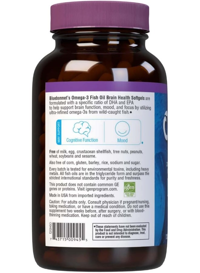 Omega-3 Brain Formula Natural Wild Caught Triglyceride Form Dha 1000 Mg Epa 210 Mg Highly Concentrated Cognitive Health & Wellness Support Supplement Gluten-Free 120 Softgel