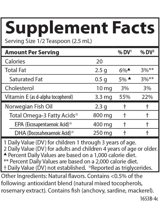 Carlson - Kid's The Very Finest Fish Oil, 800 mg Omega-3s, Norwegian, Sustainably Sourced, Orange, 200 mL