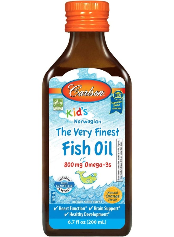 Carlson - Kid's The Very Finest Fish Oil, 800 mg Omega-3s, Norwegian, Sustainably Sourced, Orange, 200 mL