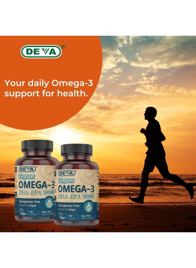 Deva Vegan Omega-3 Dha Epa Supplement Once-Per-Day Softgel 300 Mg Carrageenan Gelatin & Gluten Free Non-Fish Algae Oil Fatty Acids 90 Softgels