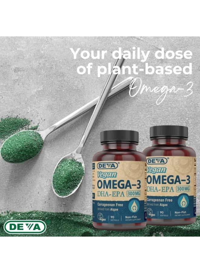 Deva Vegan Omega-3 Dha Epa Supplement Once-Per-Day Softgel 300 Mg Carrageenan Gelatin & Gluten Free Non-Fish Algae Oil Fatty Acids 90 Softgels