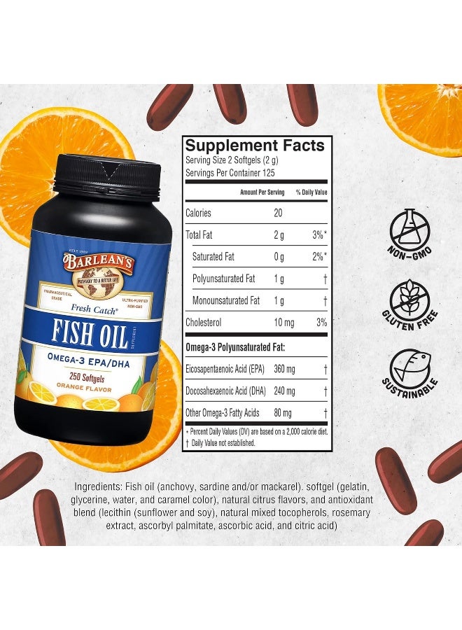 Fresh Catch Fish Oil Omega-3 1000Mg Epa/Dha Orange Flavor 250 Softgels