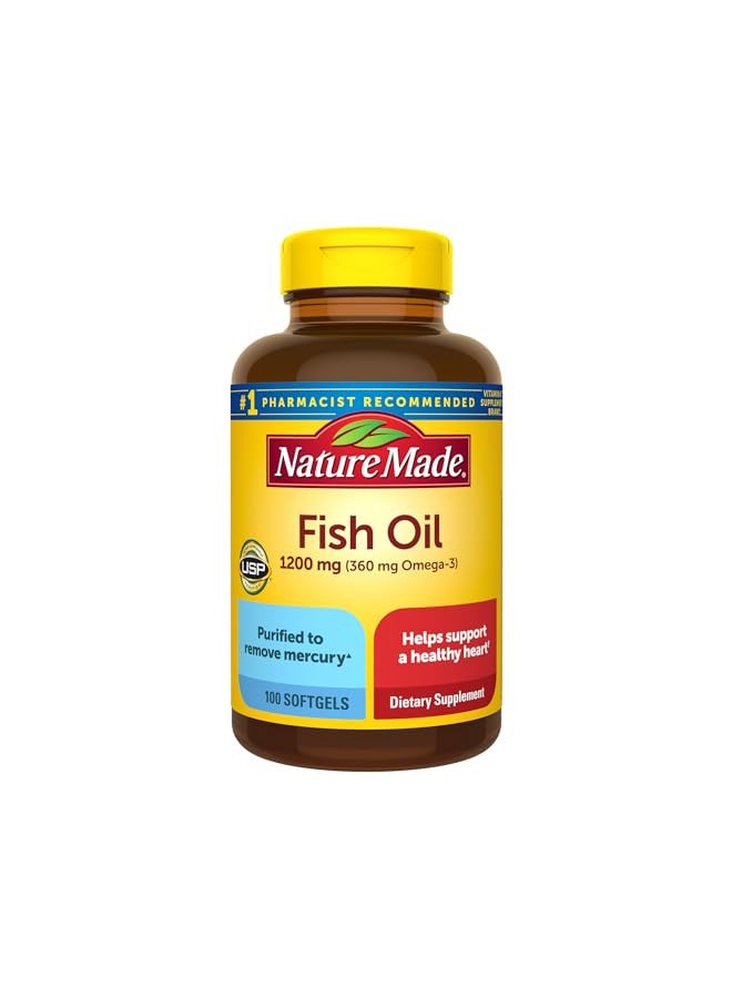 Nature Made Fish Oil 1200 mg Softgels, Fish Oil Supplements, Omega 3 Fish Oil for Healthy Heart Support, Omega 3 Supplement with 100 Softgels, 50 Day Supply