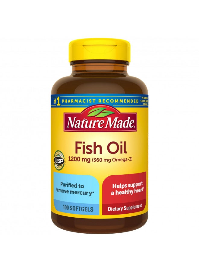 Nature Made Fish Oil 1200 mg Softgels, Fish Oil Supplements, Omega 3 Fish Oil for Healthy Heart Support, Omega 3 Supplement with 100 Softgels, 50 Day Supply