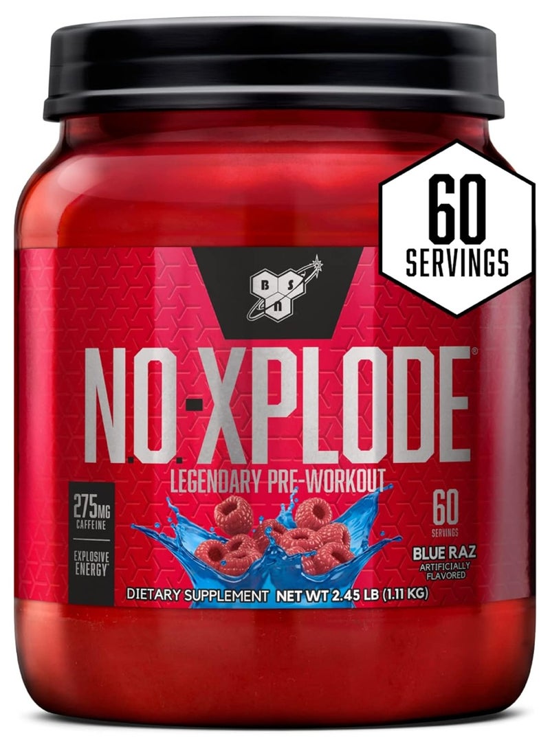 NO XPLODE Legendary Pre Workout Powder with Creatine and Beta-Alanine Blue Raz 60 Servings