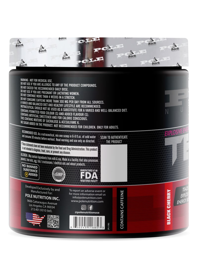 Pole Nutrition Teazer Explosive Pre-Workout Black Cherry Food Supplement (30 Servings)