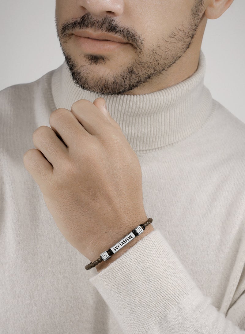 Jean Brown Leather And Stainless Steel Bracelet