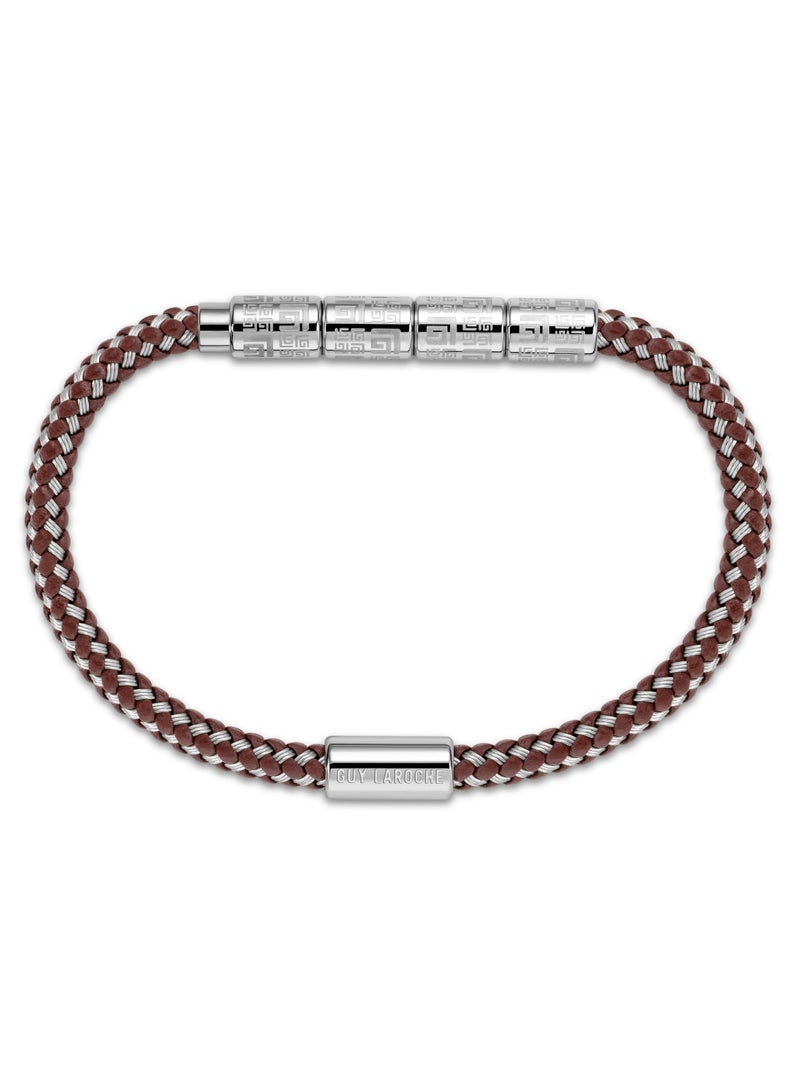 Pierre Brown Cord and Silver Bracelet For Men