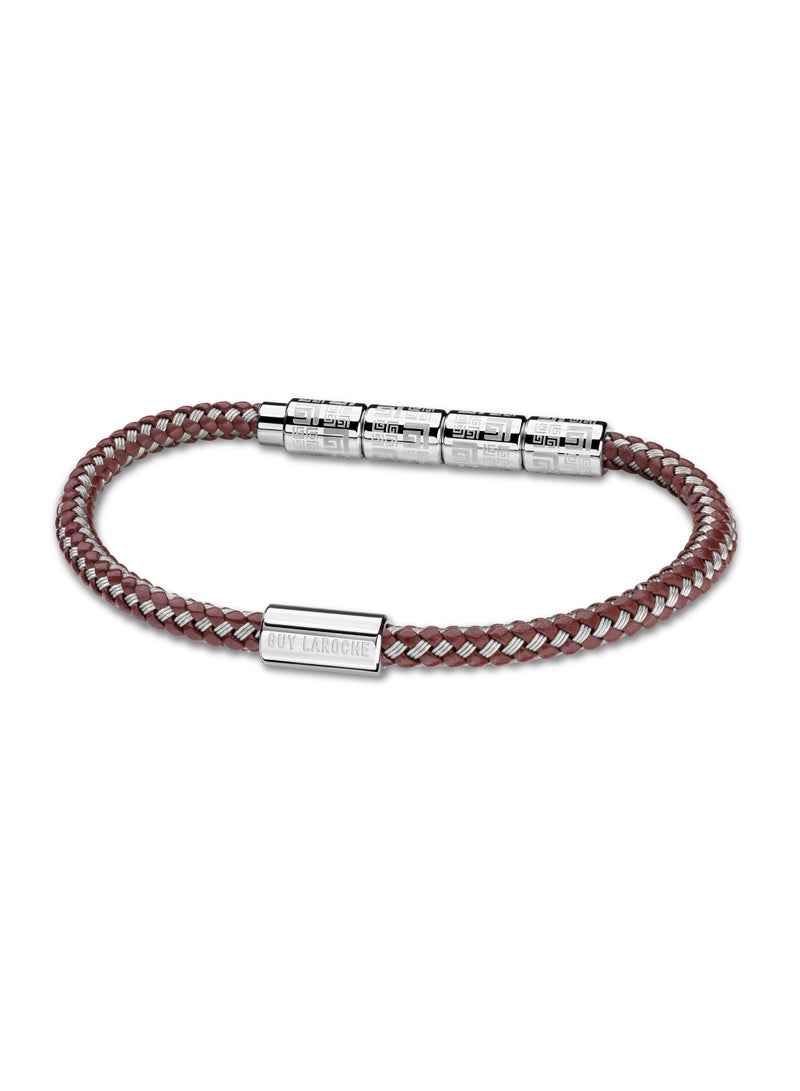 Pierre Brown Cord and Silver Bracelet For Men