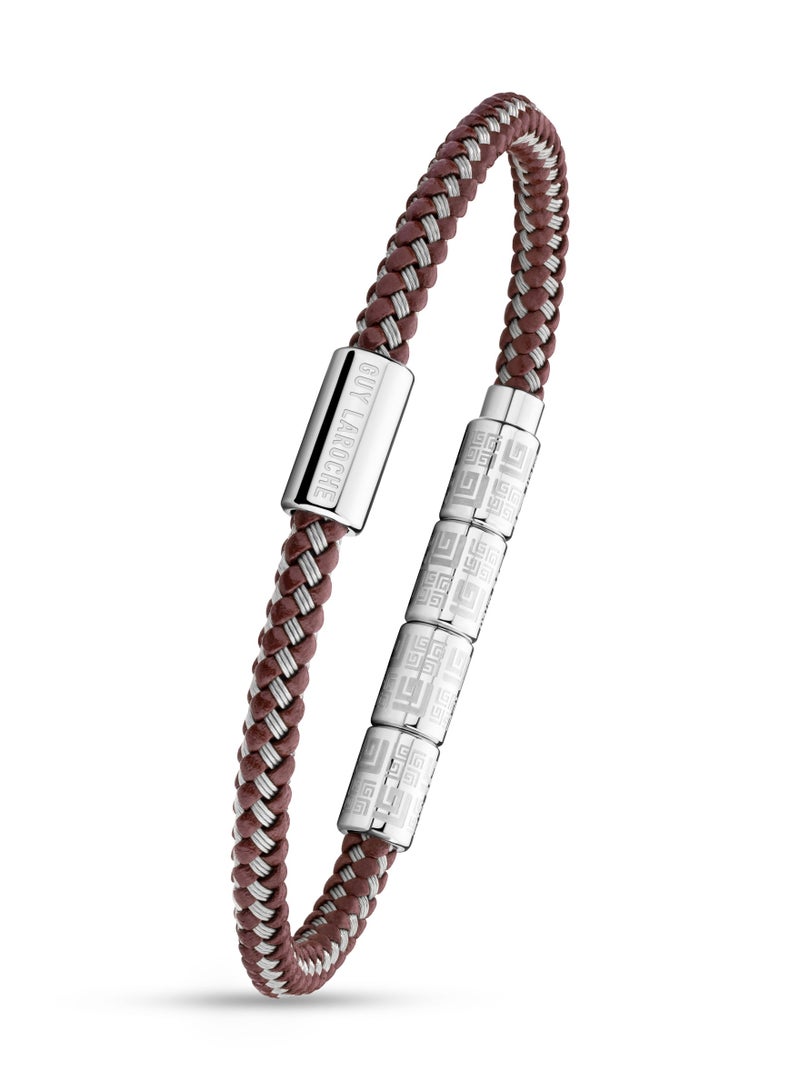 Pierre Brown Cord and Silver Bracelet For Men