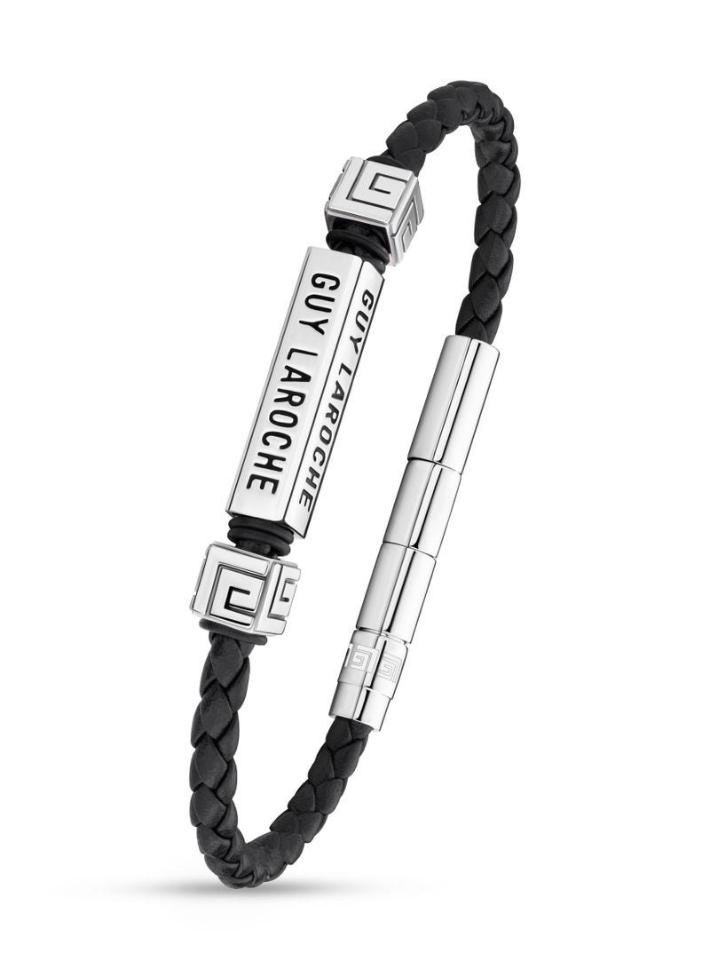 Jean Black Leather And Stainless Steel Bracelet