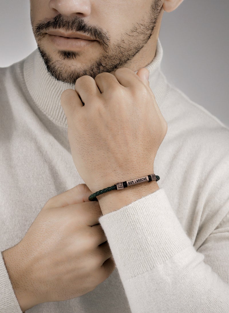 Jean Green Leather And Stainless Steel Bracelet