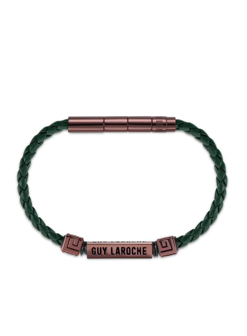 Jean Green Leather And Stainless Steel Bracelet