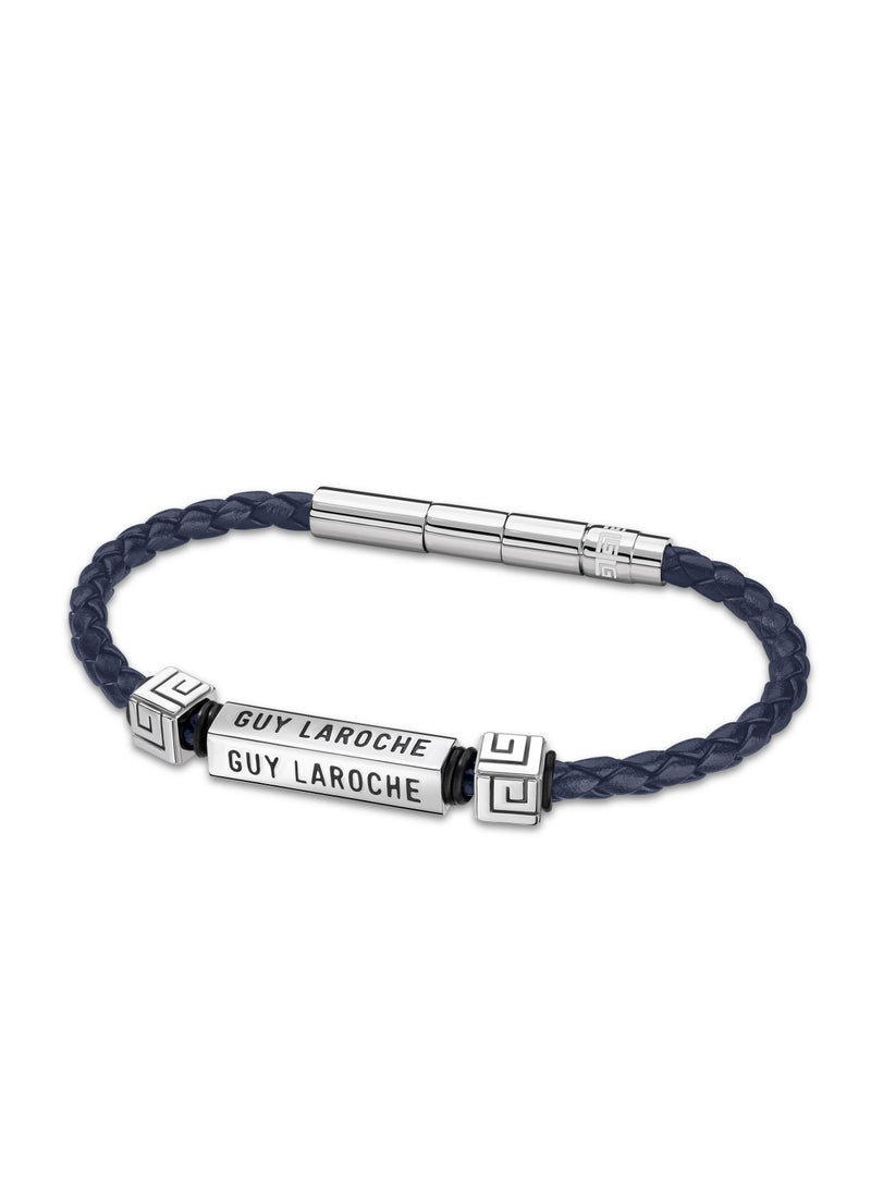 Jean Blue Leather And Stainless Steel Bracelet